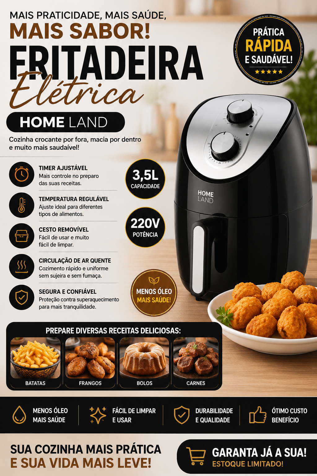 Fritadeira Elétrica Home Land 3,5L – 220V