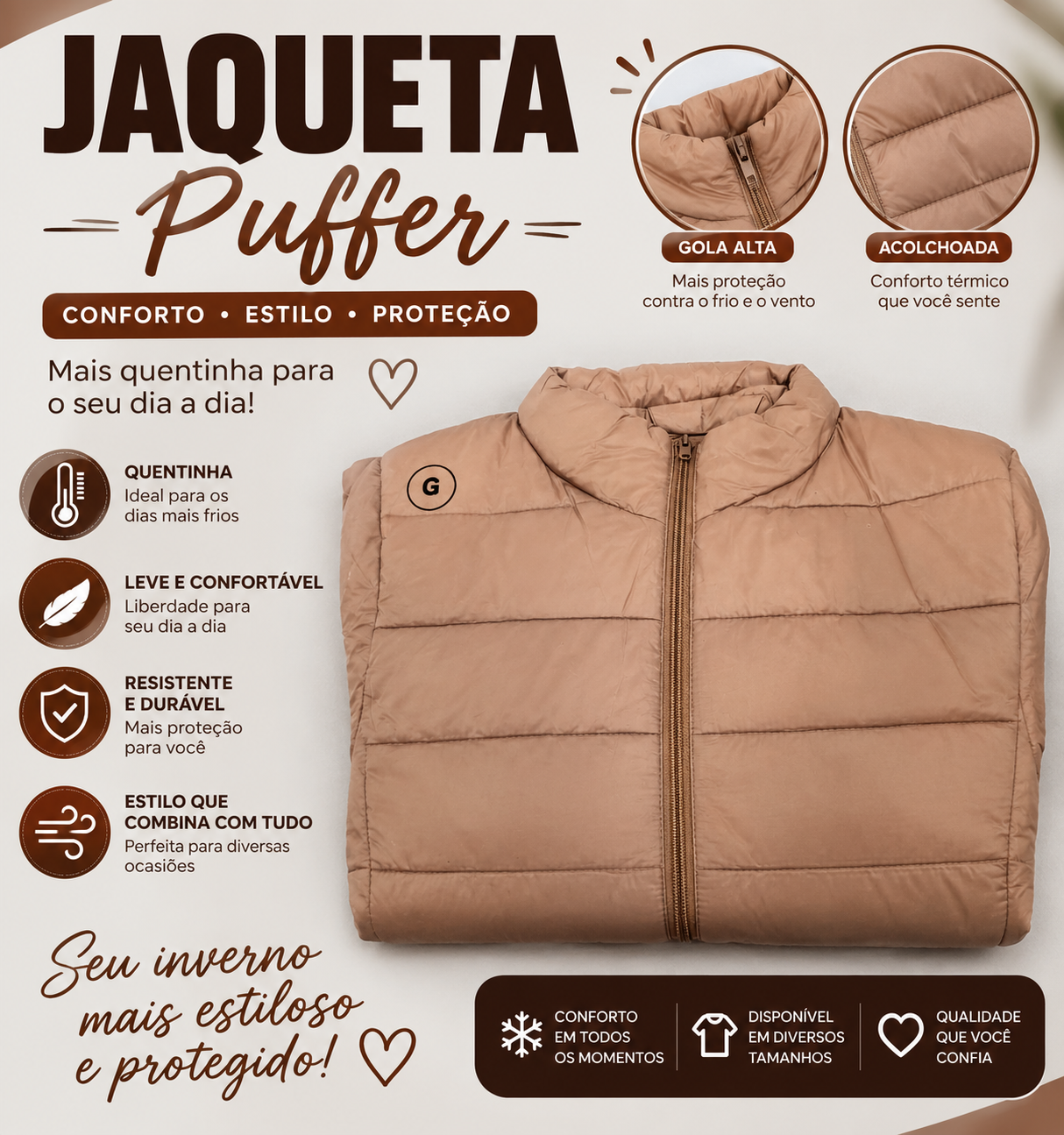 Jaqueta Puffer Masculino e Feminino