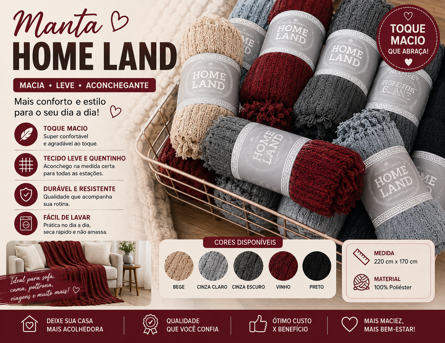 Manta Decorativa Home Land