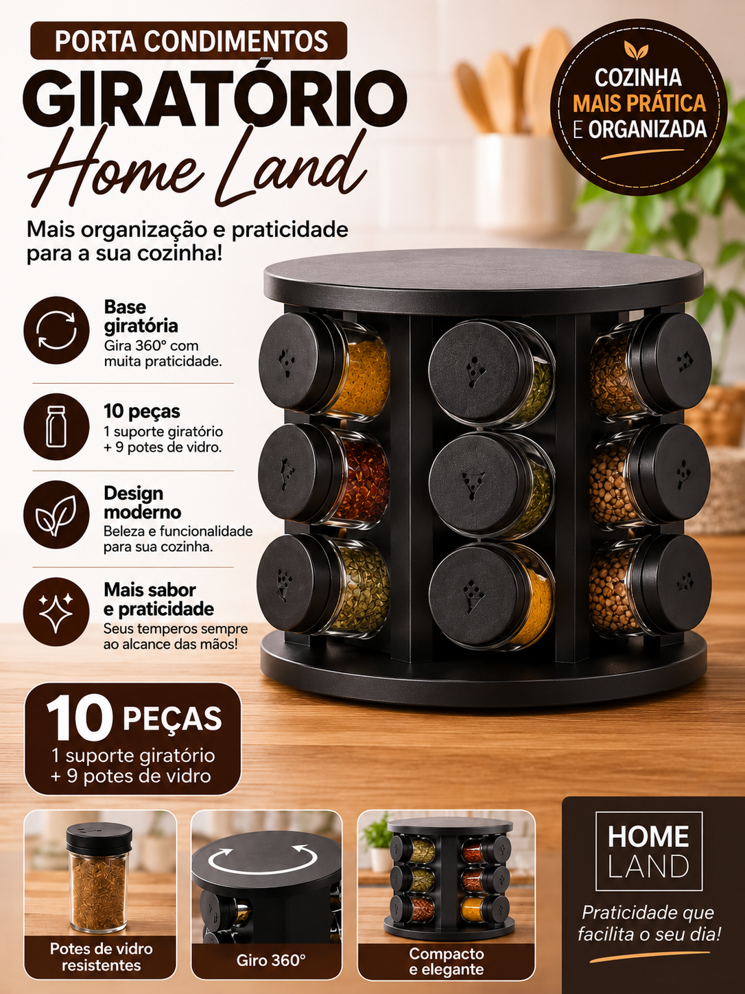 Porta Condimentos Giratório Home Land – 10 Peças