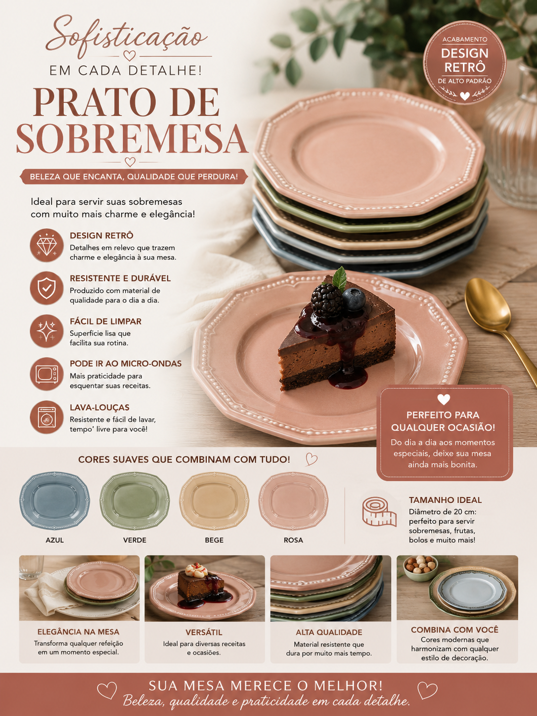 Prato de Sobremesa Retrô